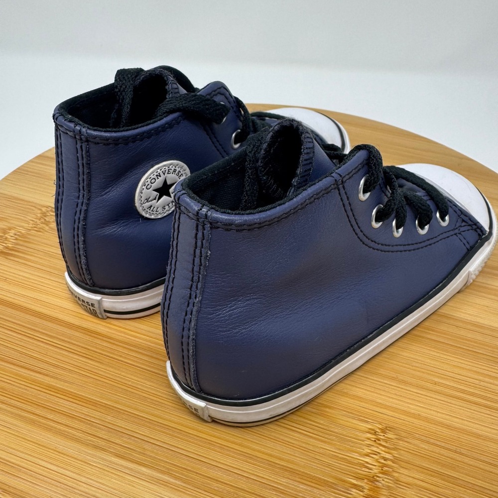 Converse High Top Kids 10 Navy Blue Leather Chuck Taylor A04428C Toddler Sneaker - Picture 9 of 11